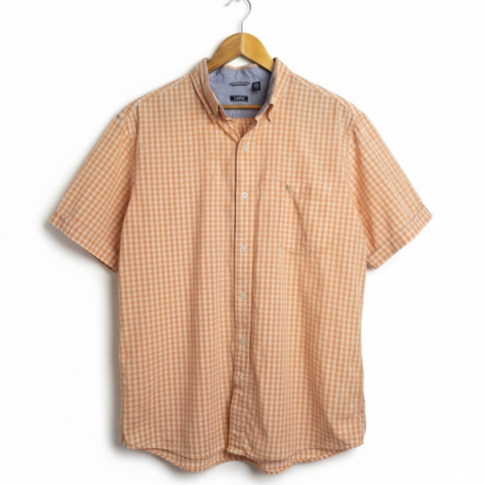 Izod Peach Checkered Shirt with Blue Accents